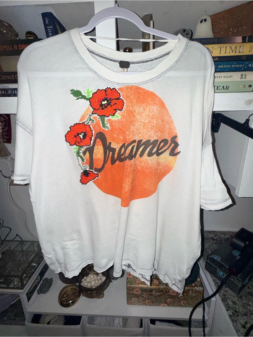 We The Free White Sweatshirt with Orange Sun & Red Floral 'Dreamer' Graphic
